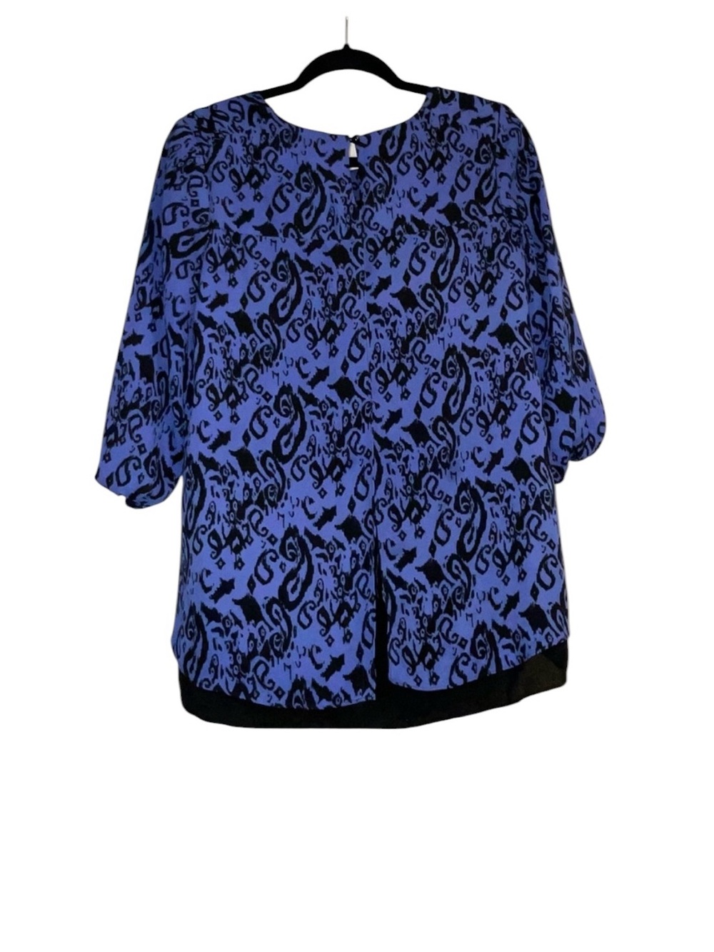 AGB Sheer Layered Blouse Small Blue Black Abstract Paisley 3/4 Sleeve Made USA - Picture 3 of 9